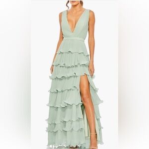 Mac Duggal Green Ruffled Tiered Gown for Weddings/Prom